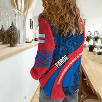 Faroe Islands Women Casual Shirt with Viking Warrior and Longship Design - Wonder Print Shop