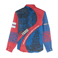Faroe Islands Women Casual Shirt with Viking Warrior and Longship Design - Wonder Print Shop