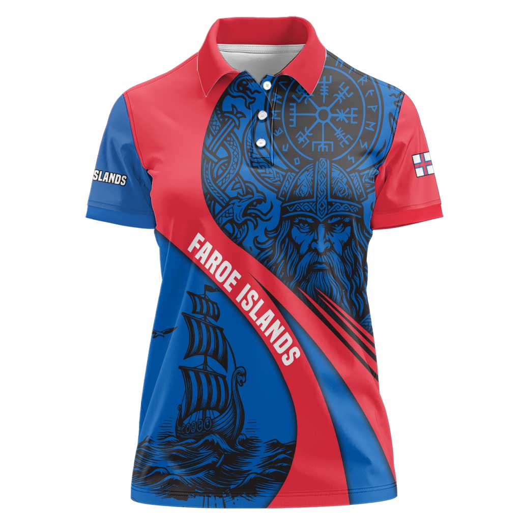 Faroe Islands Women Polo Shirt with Viking Warrior and Longship Design - Wonder Print Shop