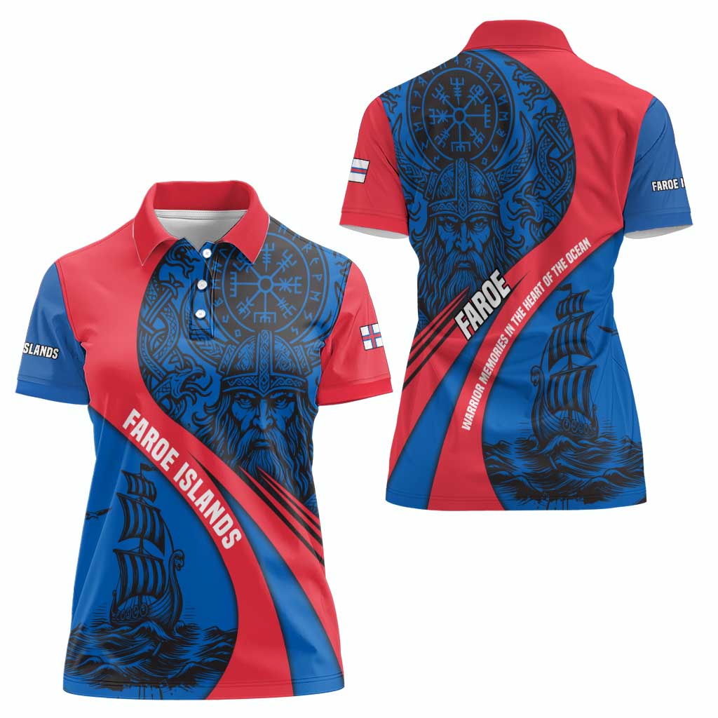 Faroe Islands Women Polo Shirt with Viking Warrior and Longship Design - Wonder Print Shop