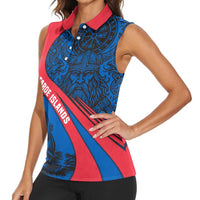 Faroe Islands Women Sleeveless Polo Shirt with Viking Warrior and Longship Design - Wonder Print Shop