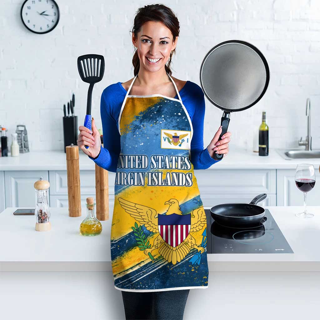 United States Virgin Islands Apron with Blue Yellow Eagle Design and Government Seal - Wonder Print Shop