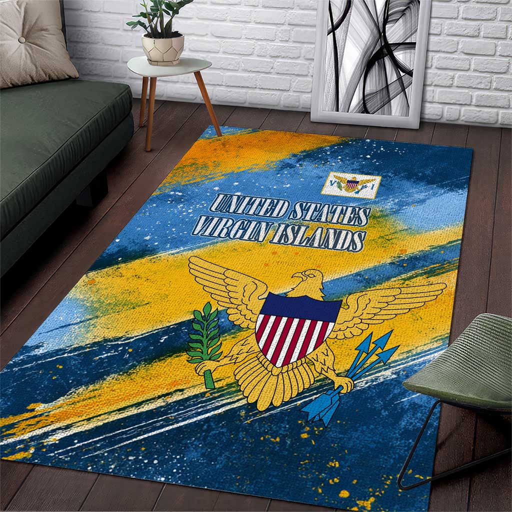 United States Virgin Islands Area Rug with Blue Yellow Eagle Design and Government Seal - Wonder Print Shop