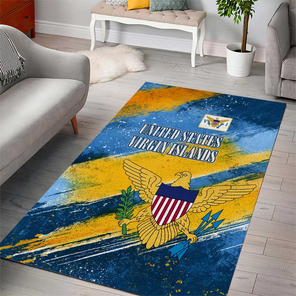 United States Virgin Islands Area Rug with Blue Yellow Eagle Design and Government Seal - Wonder Print Shop