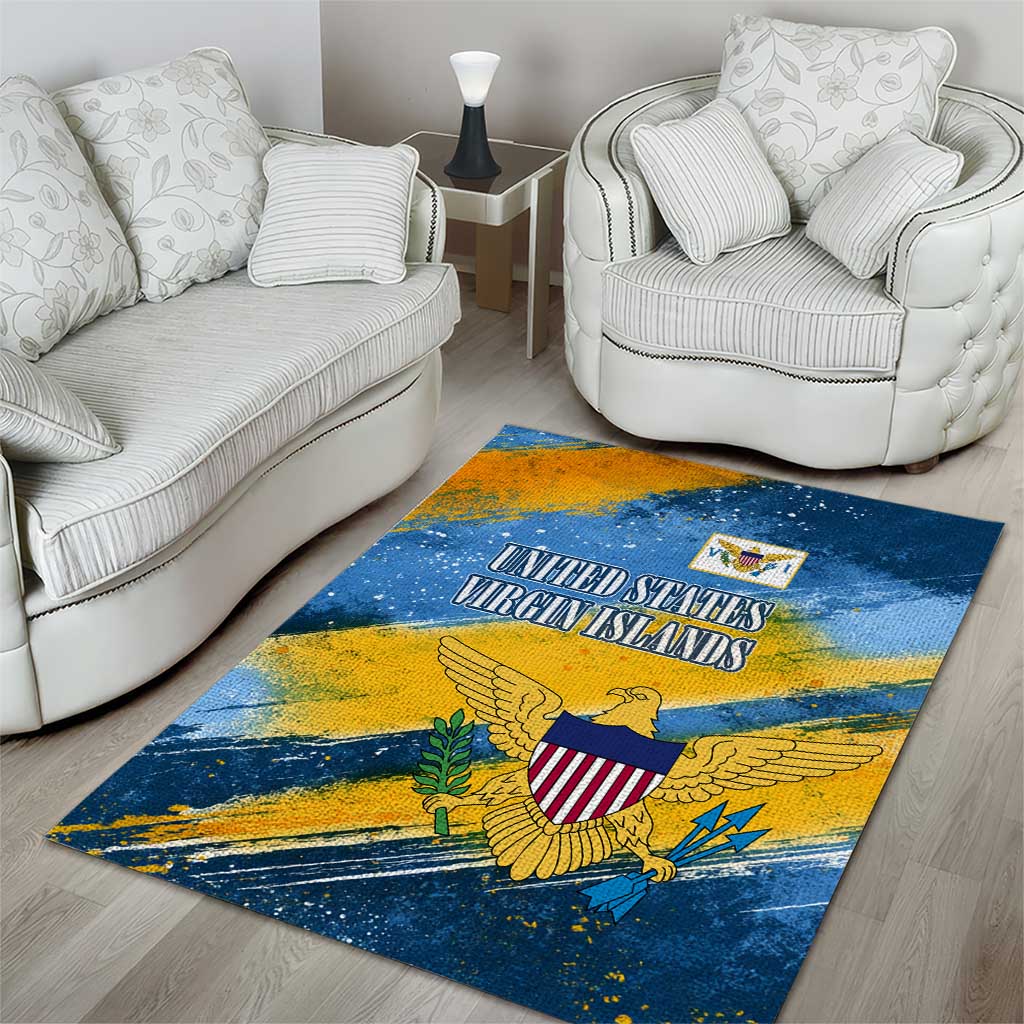 United States Virgin Islands Area Rug with Blue Yellow Eagle Design and Government Seal - Wonder Print Shop