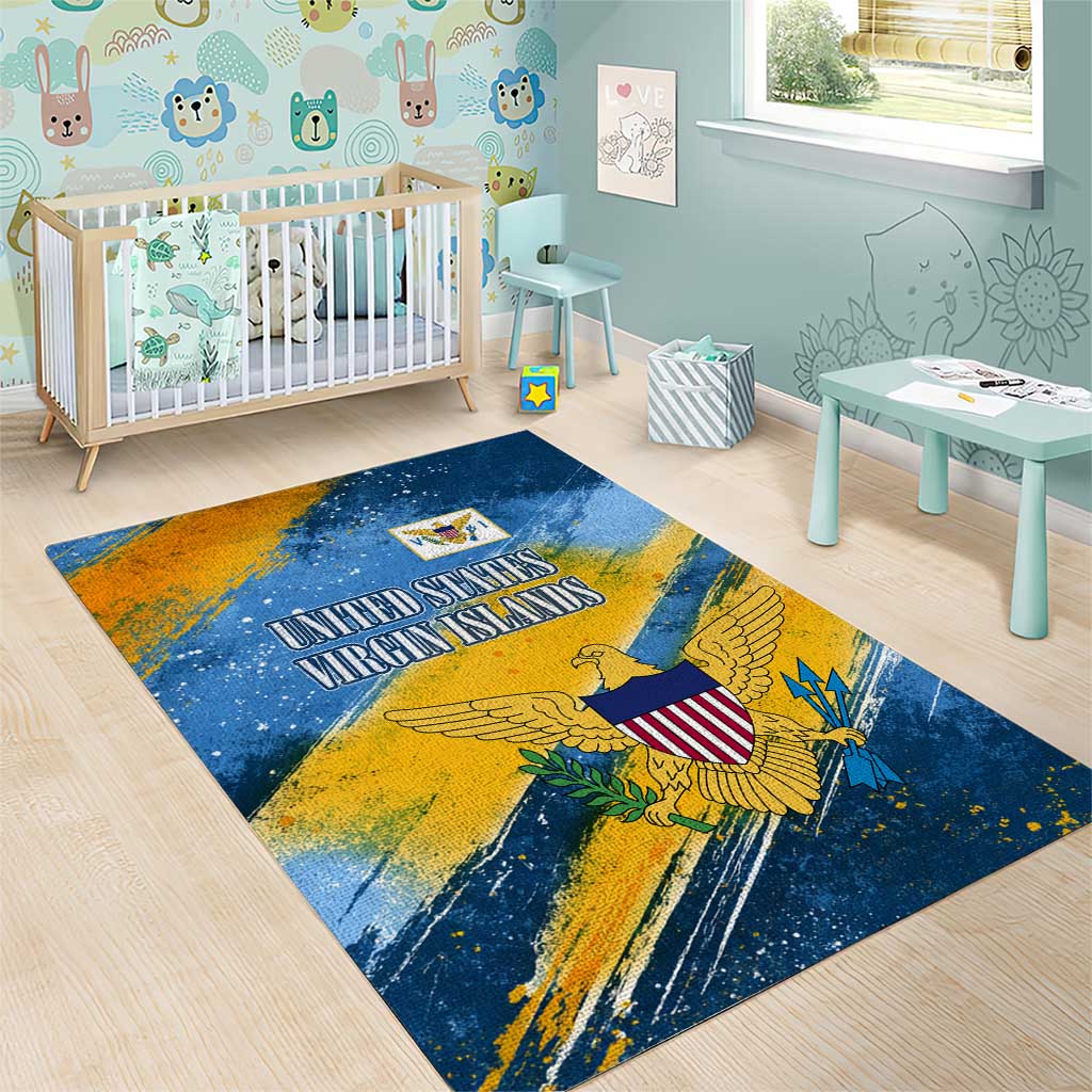 United States Virgin Islands Area Rug with Blue Yellow Eagle Design and Government Seal - Wonder Print Shop