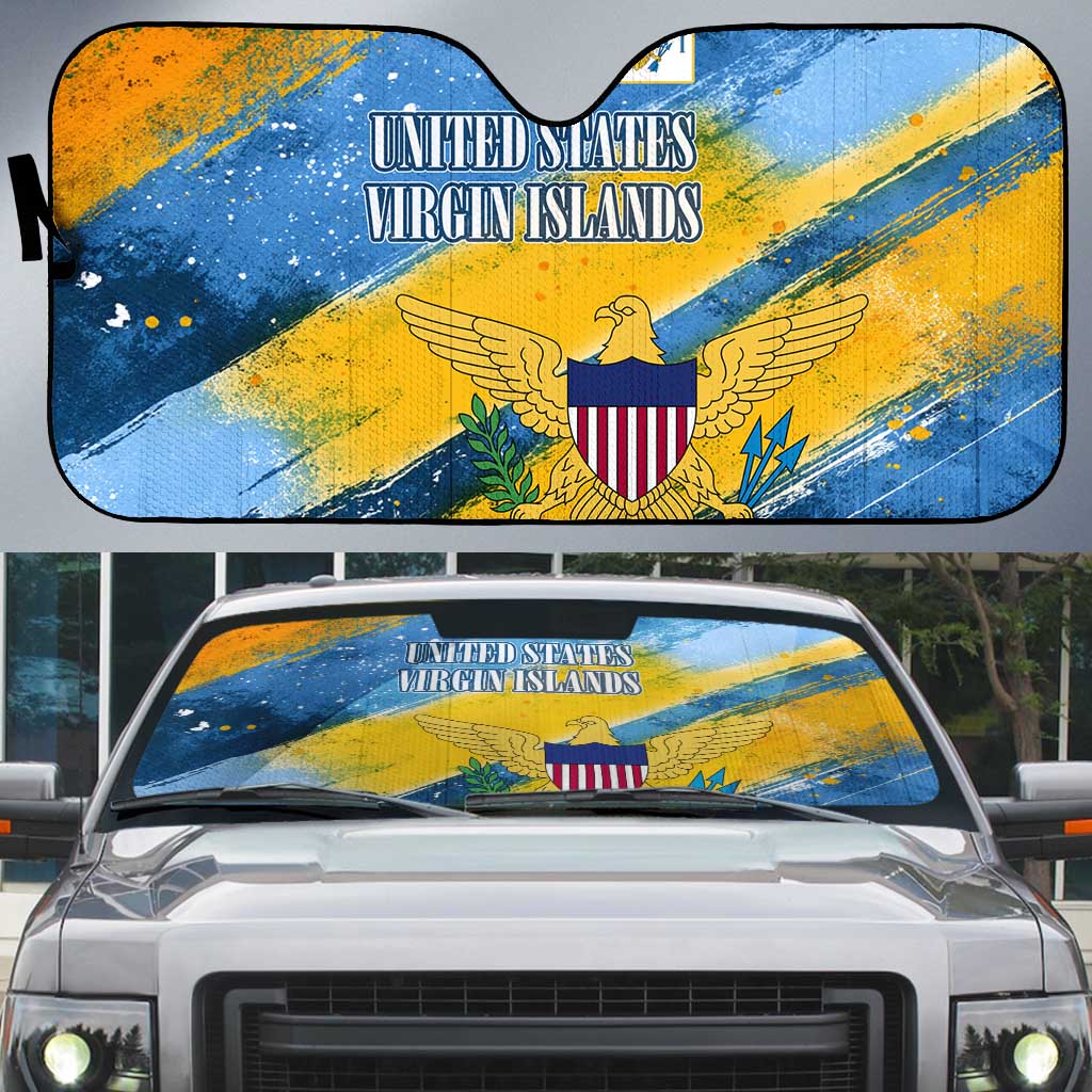 United States Virgin Islands Auto Sun Shade with Blue Yellow Eagle Design and Government Seal - Wonder Print Shop