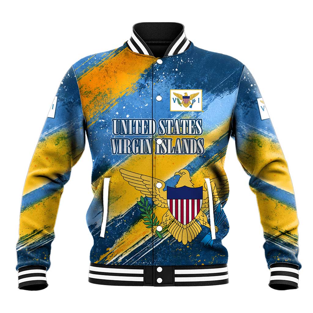 United States Virgin Islands Baseball Jacket with Blue Yellow Eagle Design and Government Seal - Wonder Print Shop