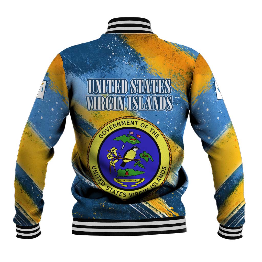 United States Virgin Islands Baseball Jacket with Blue Yellow Eagle Design and Government Seal - Wonder Print Shop