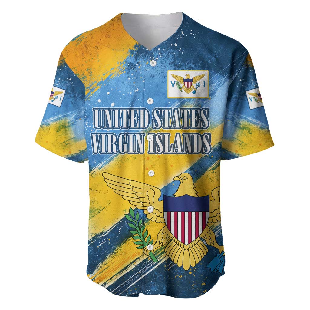 United States Virgin Islands Baseball Jersey with Blue Yellow Eagle Design and Government Seal - Wonder Print Shop