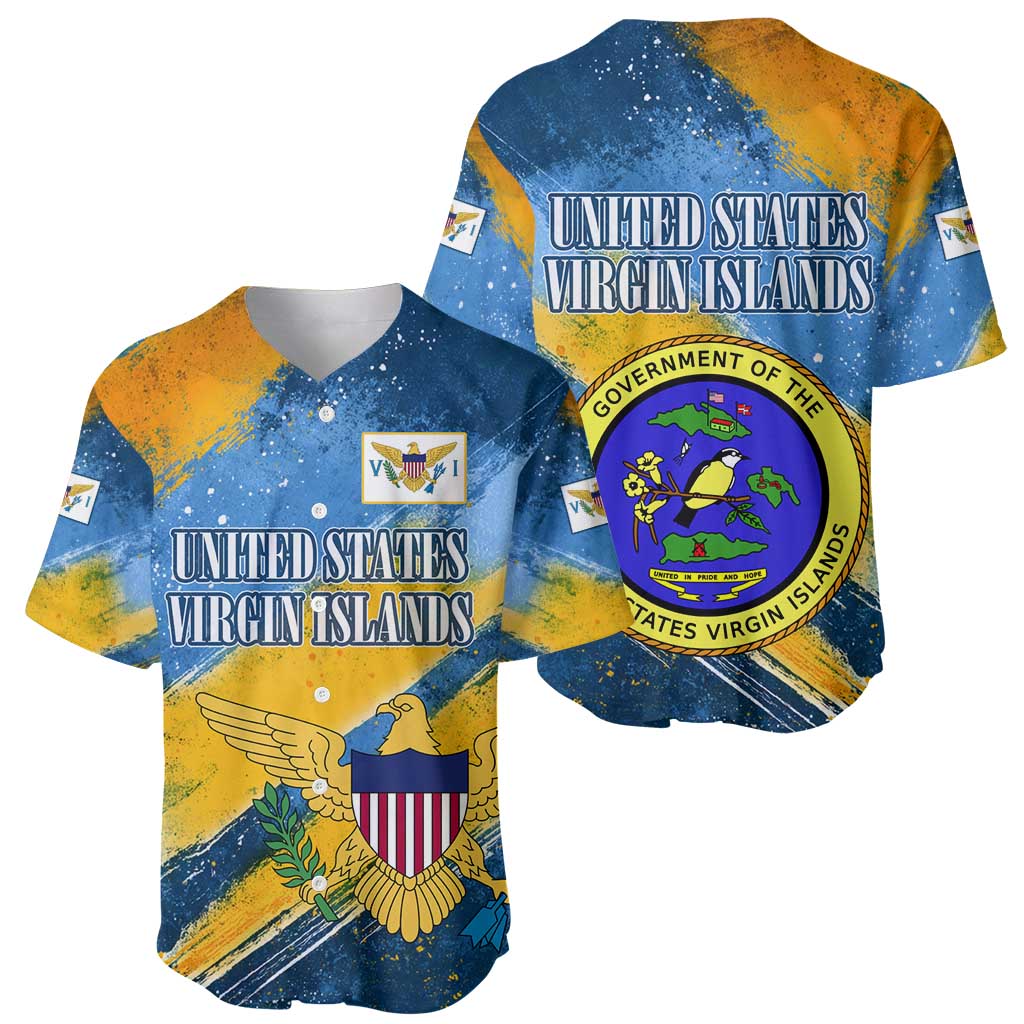 United States Virgin Islands Baseball Jersey with Blue Yellow Eagle Design and Government Seal - Wonder Print Shop