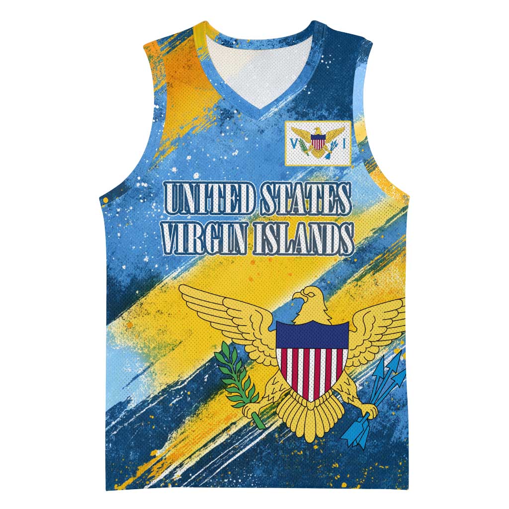 United States Virgin Islands Basketball Jersey with Blue Yellow Eagle Design and Government Seal - Wonder Print Shop
