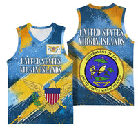 United States Virgin Islands Basketball Jersey with Blue Yellow Eagle Design and Government Seal - Wonder Print Shop
