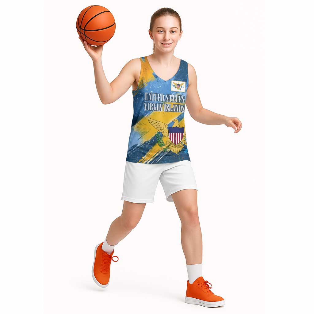 United States Virgin Islands Basketball Jersey with Blue Yellow Eagle Design and Government Seal - Wonder Print Shop