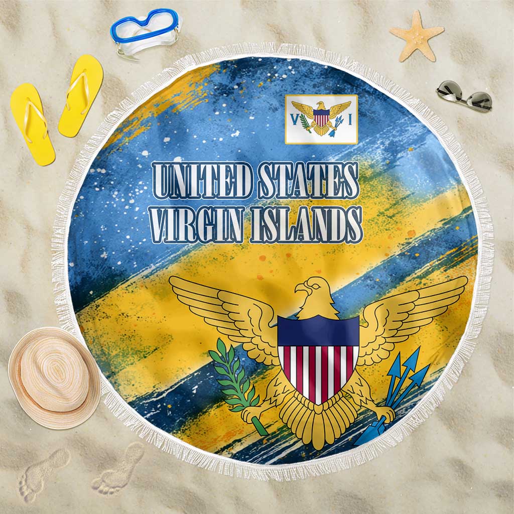 United States Virgin Islands Beach Blanket with Blue Yellow Eagle Design and Government Seal - Wonder Print Shop
