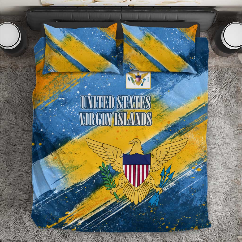 United States Virgin Islands Bedding Set with Blue Yellow Eagle Design and Government Seal - Wonder Print Shop