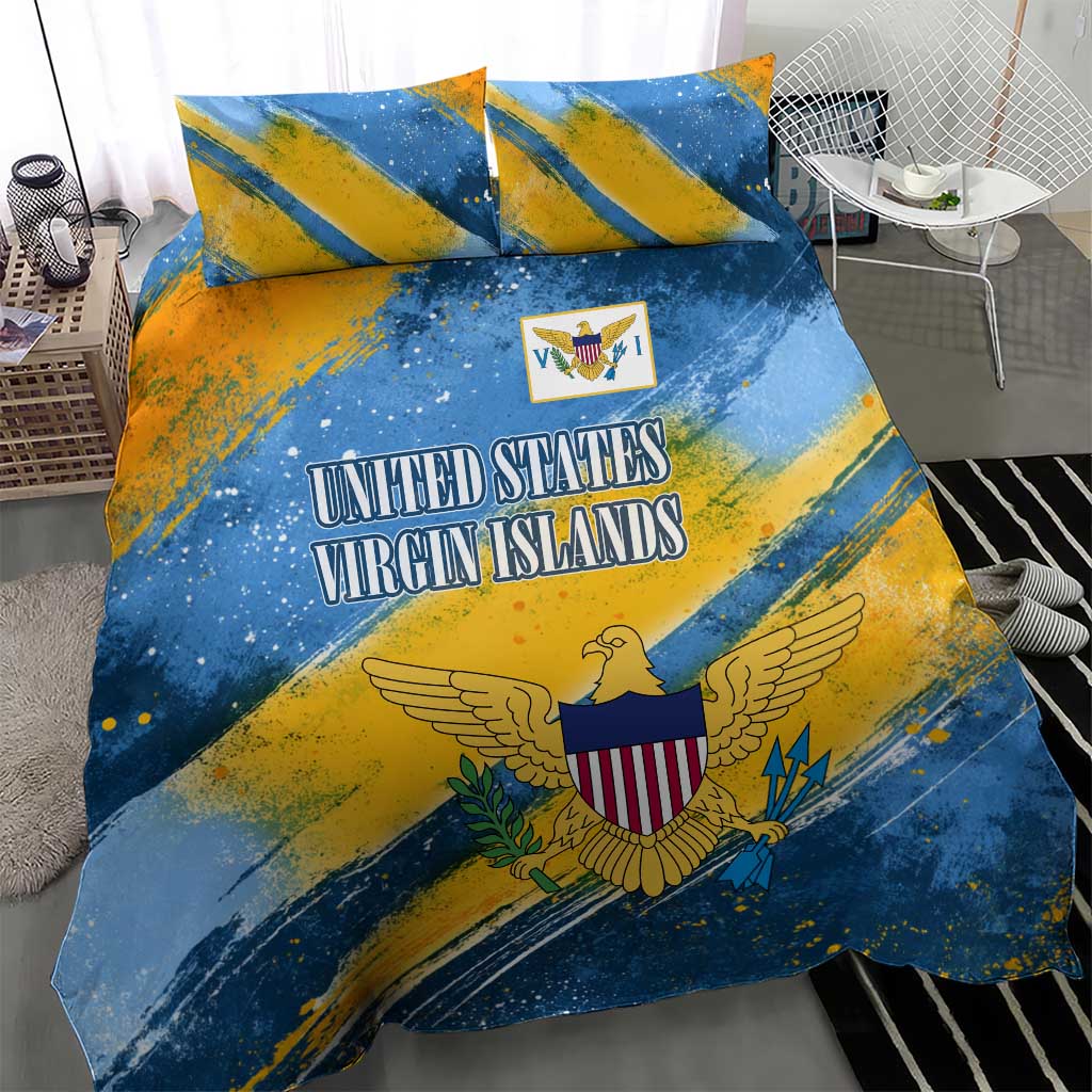 United States Virgin Islands Bedding Set with Blue Yellow Eagle Design and Government Seal - Wonder Print Shop