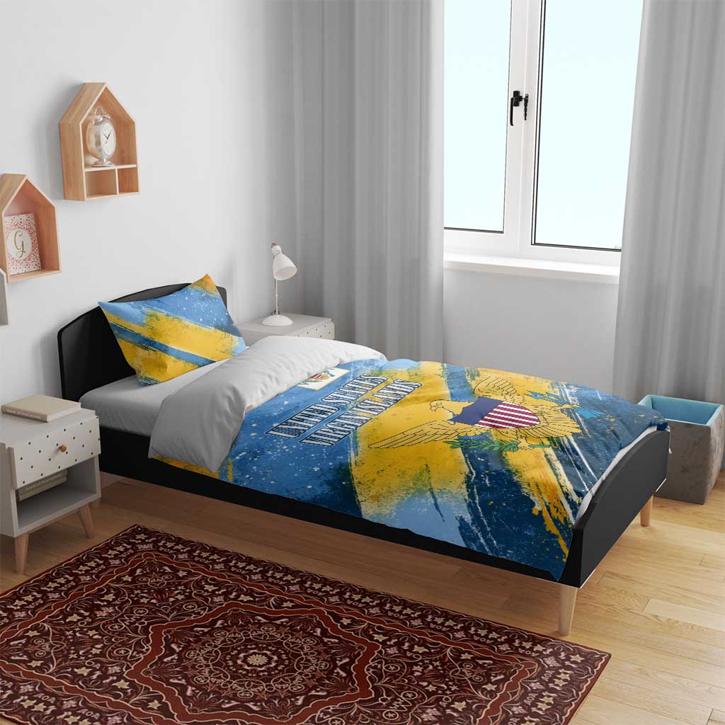 United States Virgin Islands Bedding Set with Blue Yellow Eagle Design and Government Seal - Wonder Print Shop