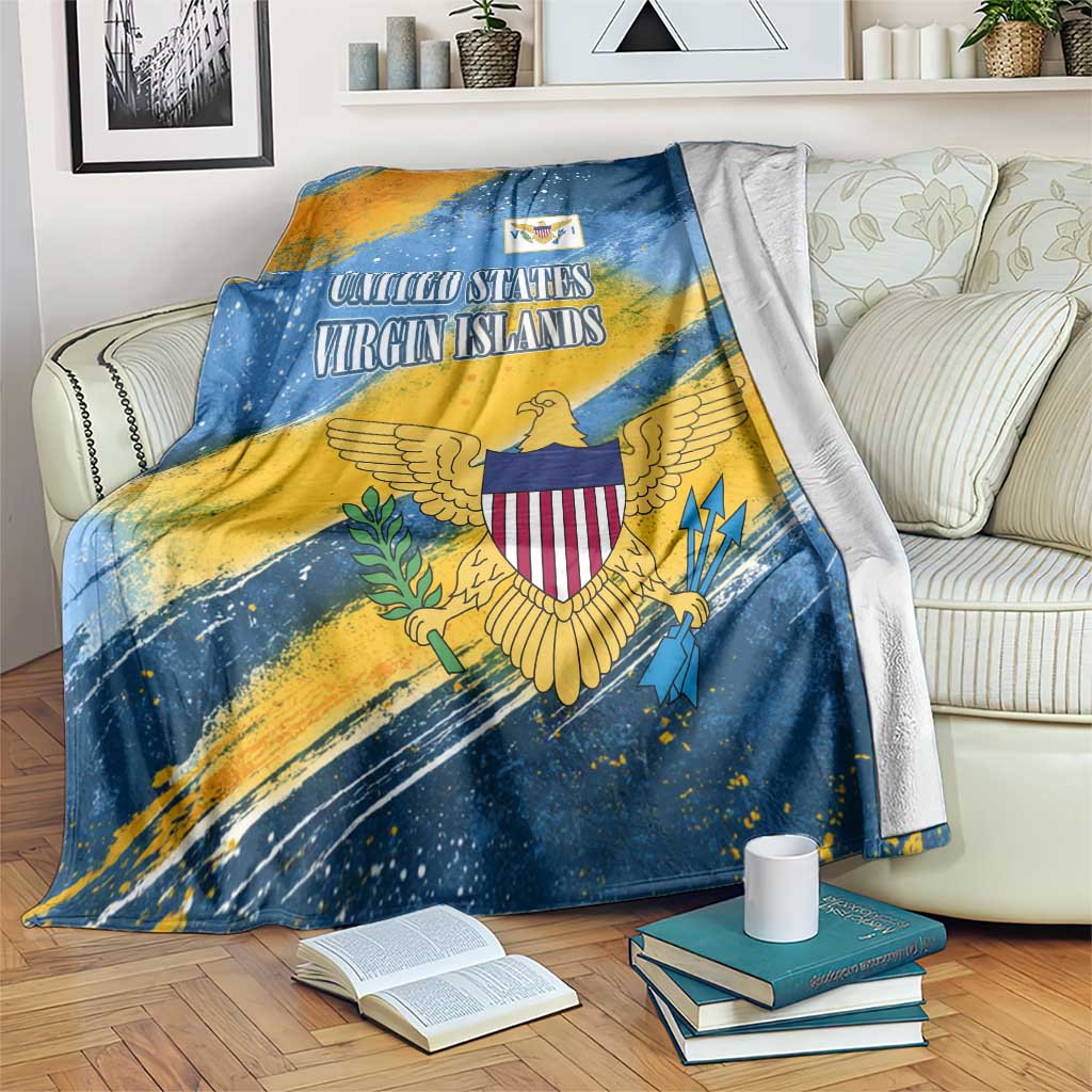 United States Virgin Islands Blanket with Blue Yellow Eagle Design and Government Seal - Wonder Print Shop