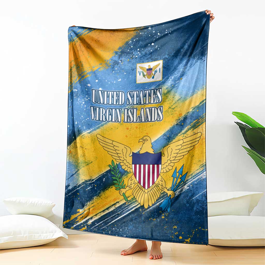 United States Virgin Islands Blanket with Blue Yellow Eagle Design and Government Seal - Wonder Print Shop