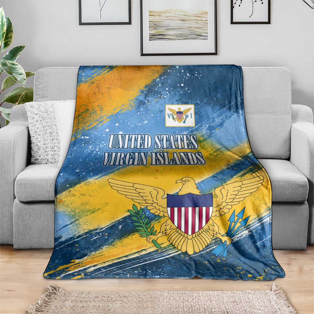 United States Virgin Islands Blanket with Blue Yellow Eagle Design and Government Seal - Wonder Print Shop