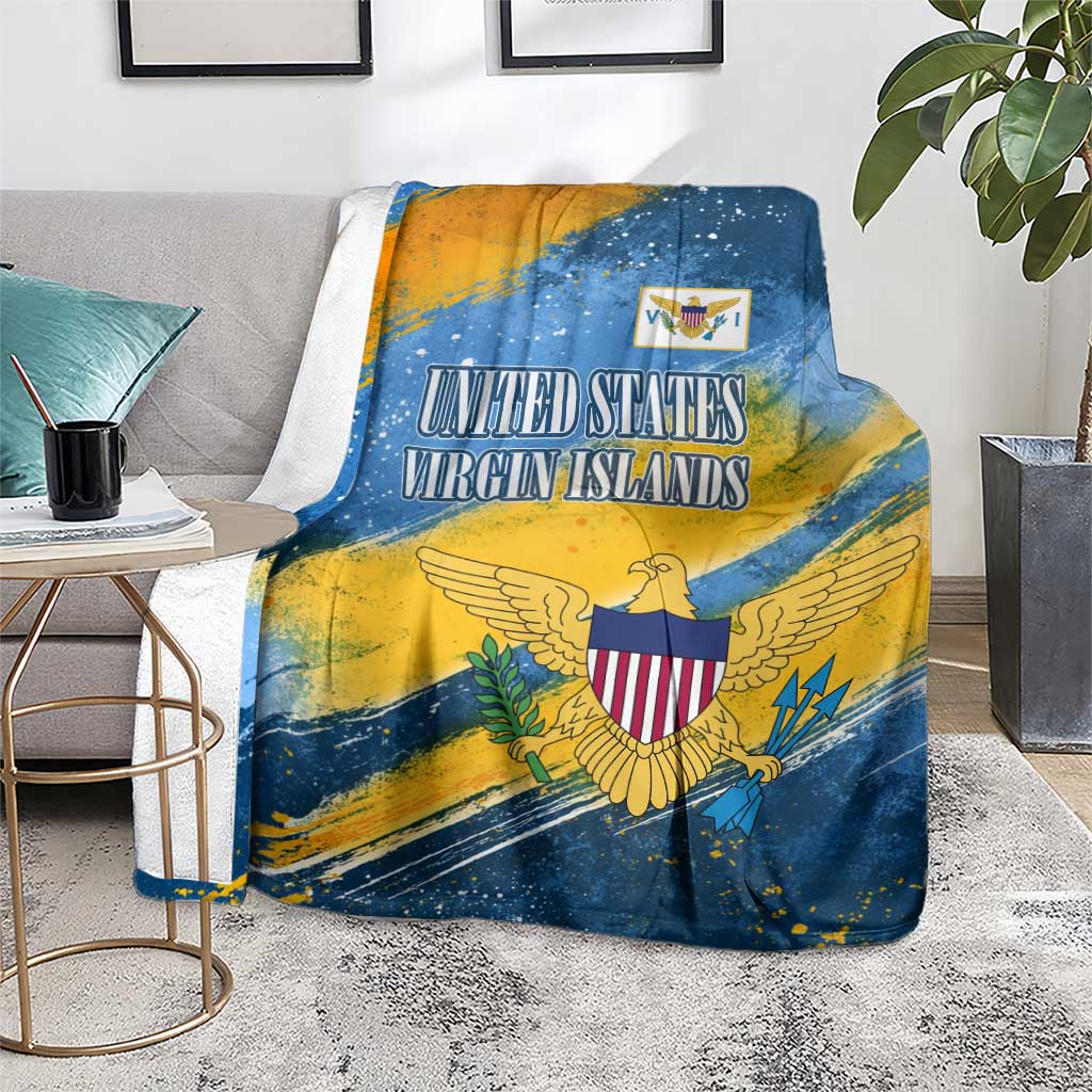 United States Virgin Islands Blanket with Blue Yellow Eagle Design and Government Seal - Wonder Print Shop