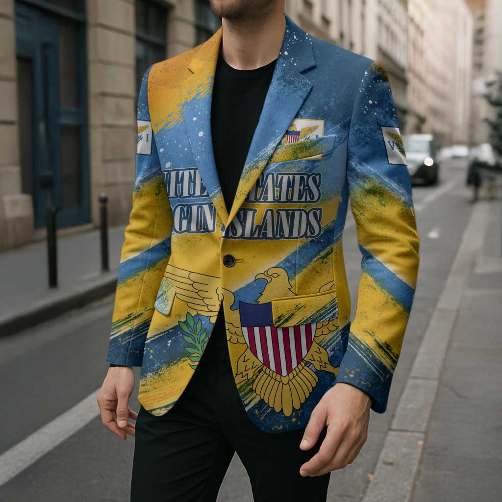 United States Virgin Islands Blazer with Blue Yellow Eagle Design and Government Seal - Wonder Print Shop