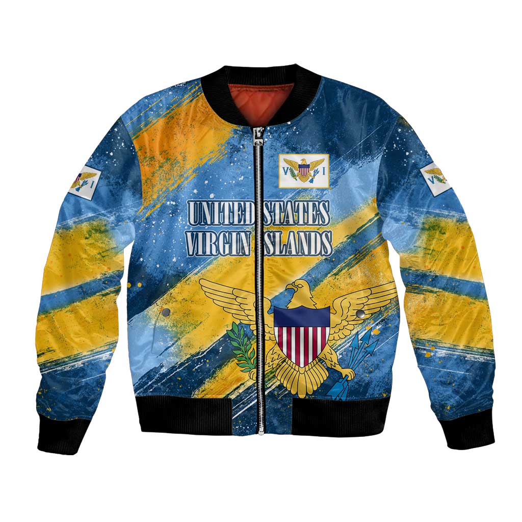 United States Virgin Islands Bomber Jacket with Blue Yellow Eagle Design and Government Seal - Wonder Print Shop