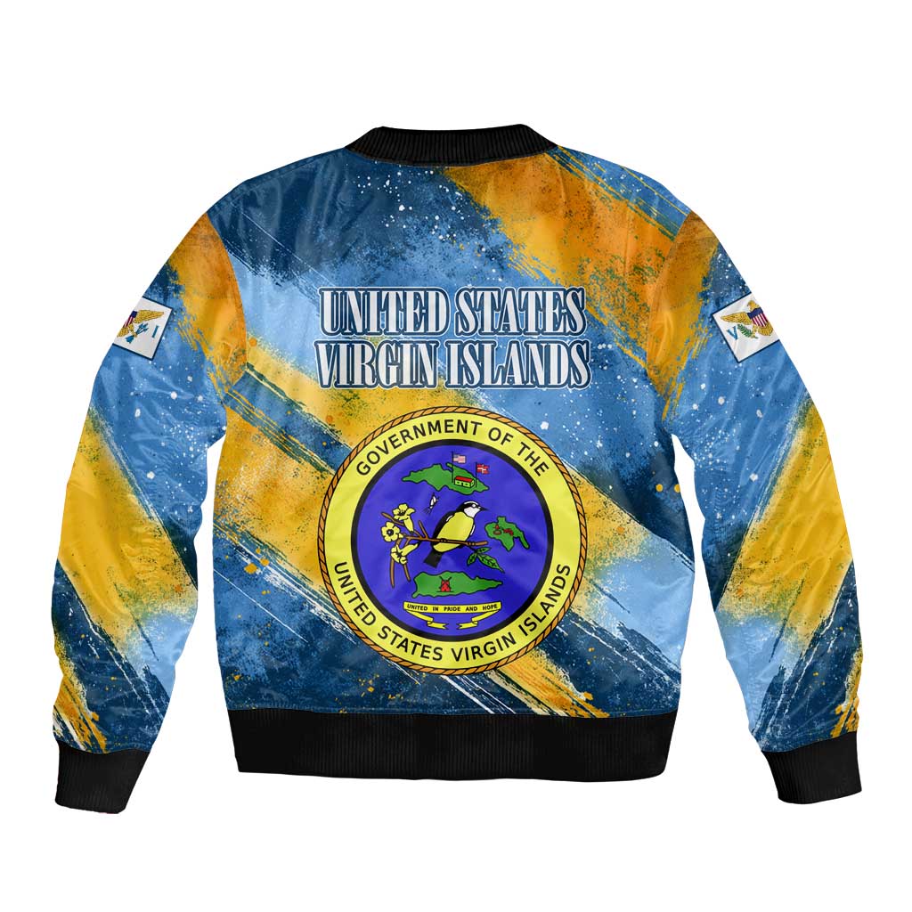 United States Virgin Islands Bomber Jacket with Blue Yellow Eagle Design and Government Seal - Wonder Print Shop