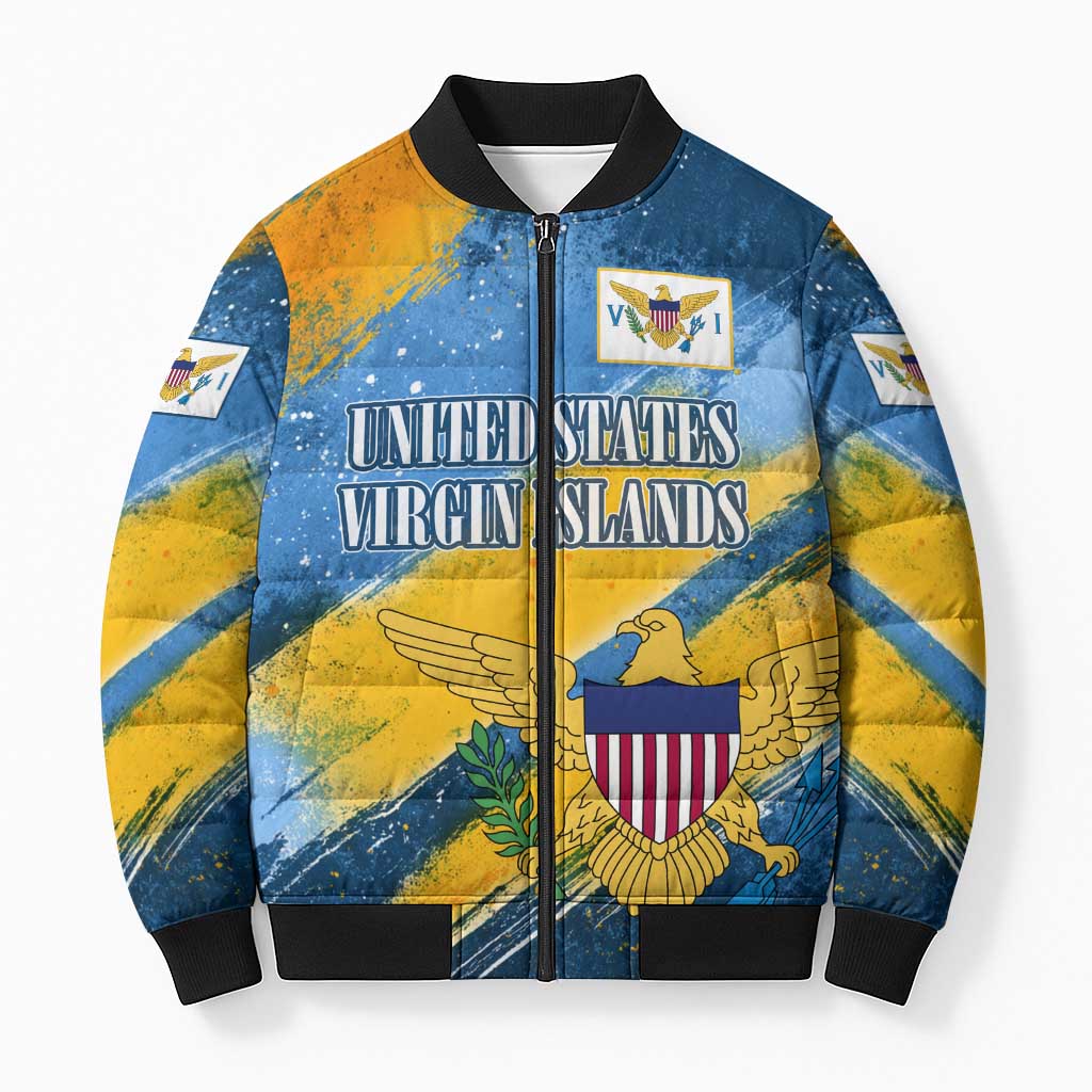 United States Virgin Islands Bomber Puffer Jacket with Blue Yellow Eagle Design and Government Seal - Wonder Print Shop