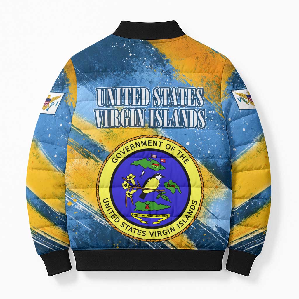 United States Virgin Islands Bomber Puffer Jacket with Blue Yellow Eagle Design and Government Seal - Wonder Print Shop
