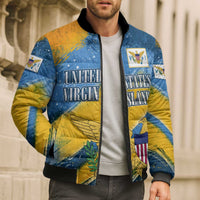 United States Virgin Islands Bomber Puffer Jacket with Blue Yellow Eagle Design and Government Seal - Wonder Print Shop