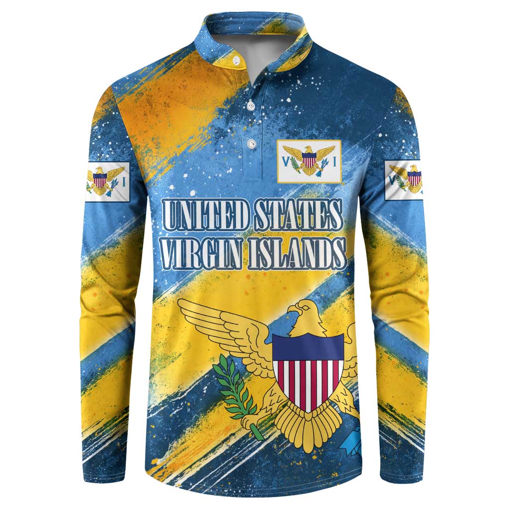 United States Virgin Islands Button Sweatshirt with Blue Yellow Eagle Design and Government Seal - Wonder Print Shop