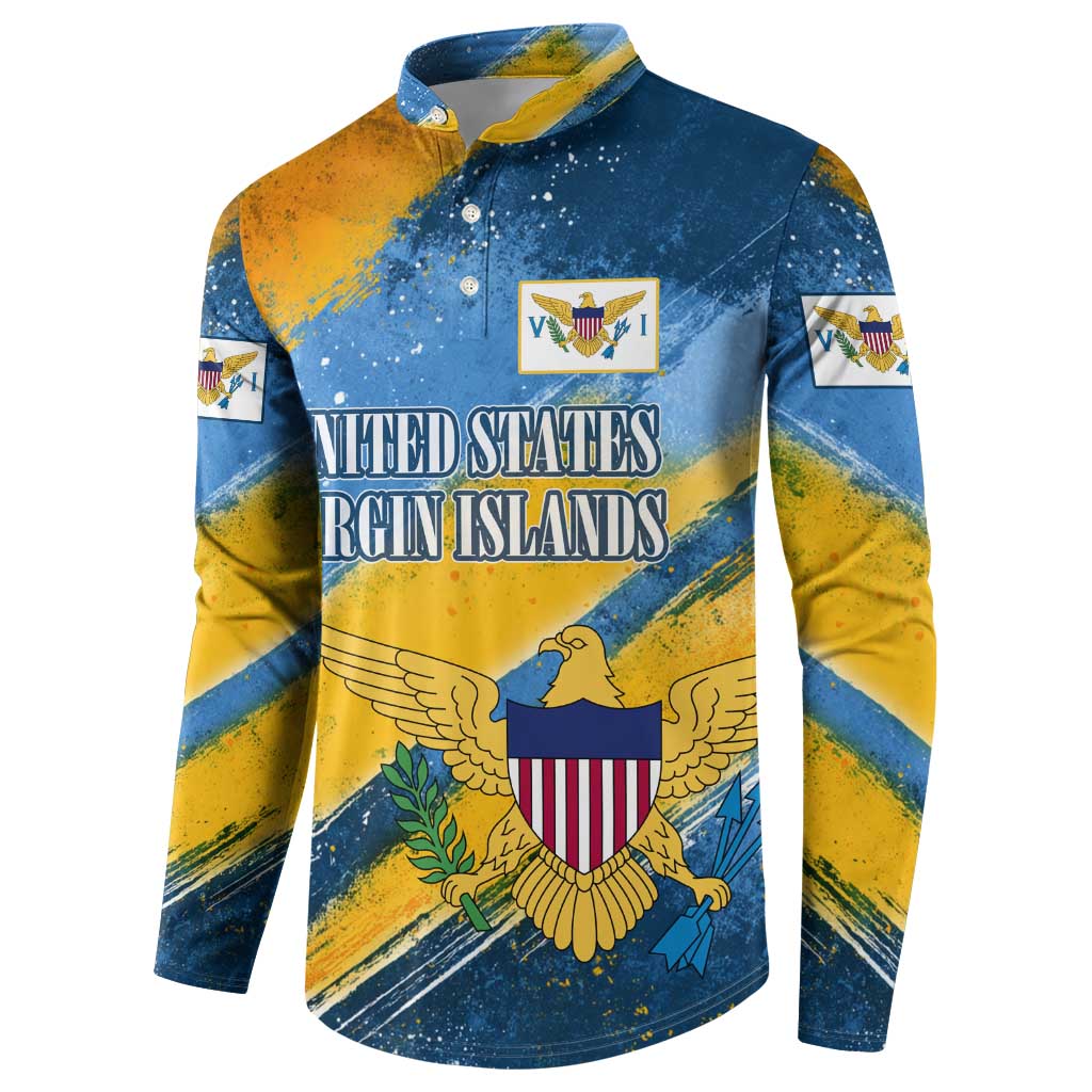 United States Virgin Islands Button Sweatshirt with Blue Yellow Eagle Design and Government Seal - Wonder Print Shop