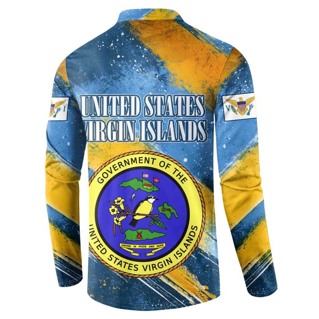 United States Virgin Islands Button Sweatshirt with Blue Yellow Eagle Design and Government Seal - Wonder Print Shop