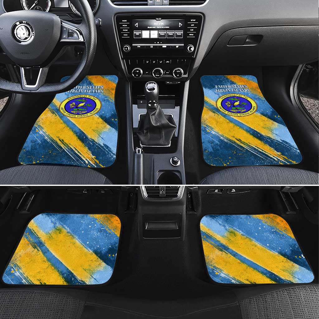 United States Virgin Islands Car Mats with Blue Yellow Eagle Design and Government Seal - Wonder Print Shop
