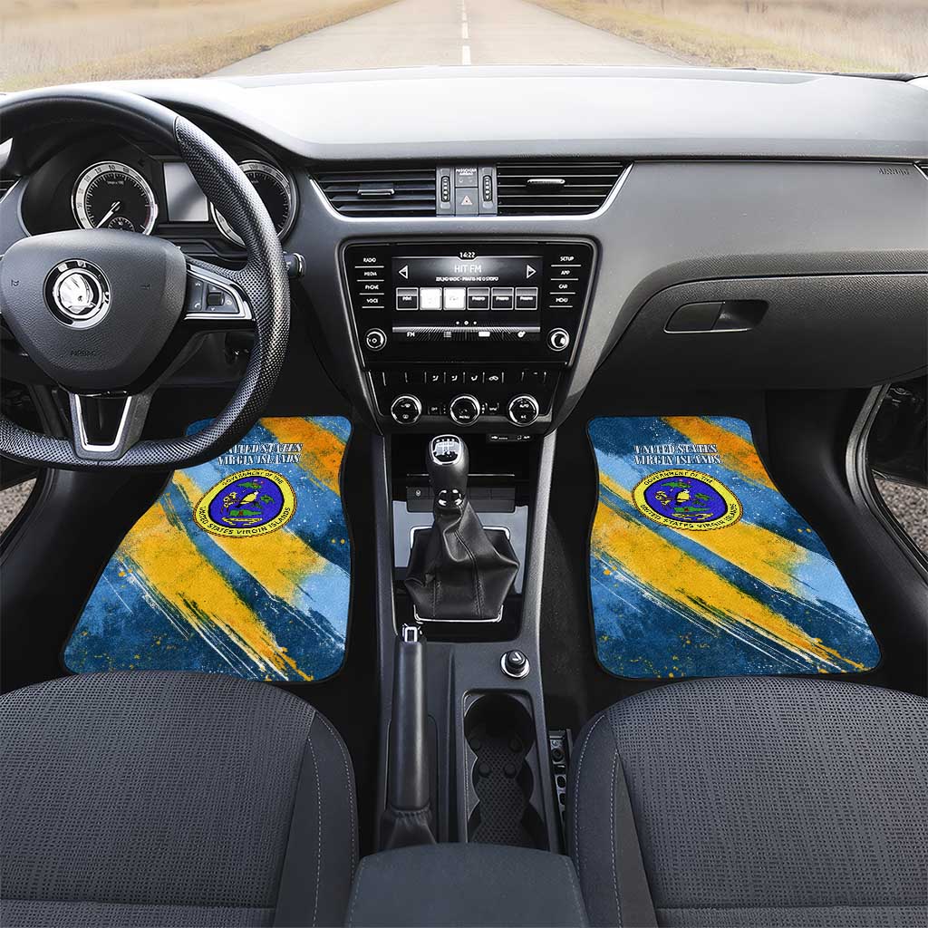 United States Virgin Islands Car Mats with Blue Yellow Eagle Design and Government Seal - Wonder Print Shop