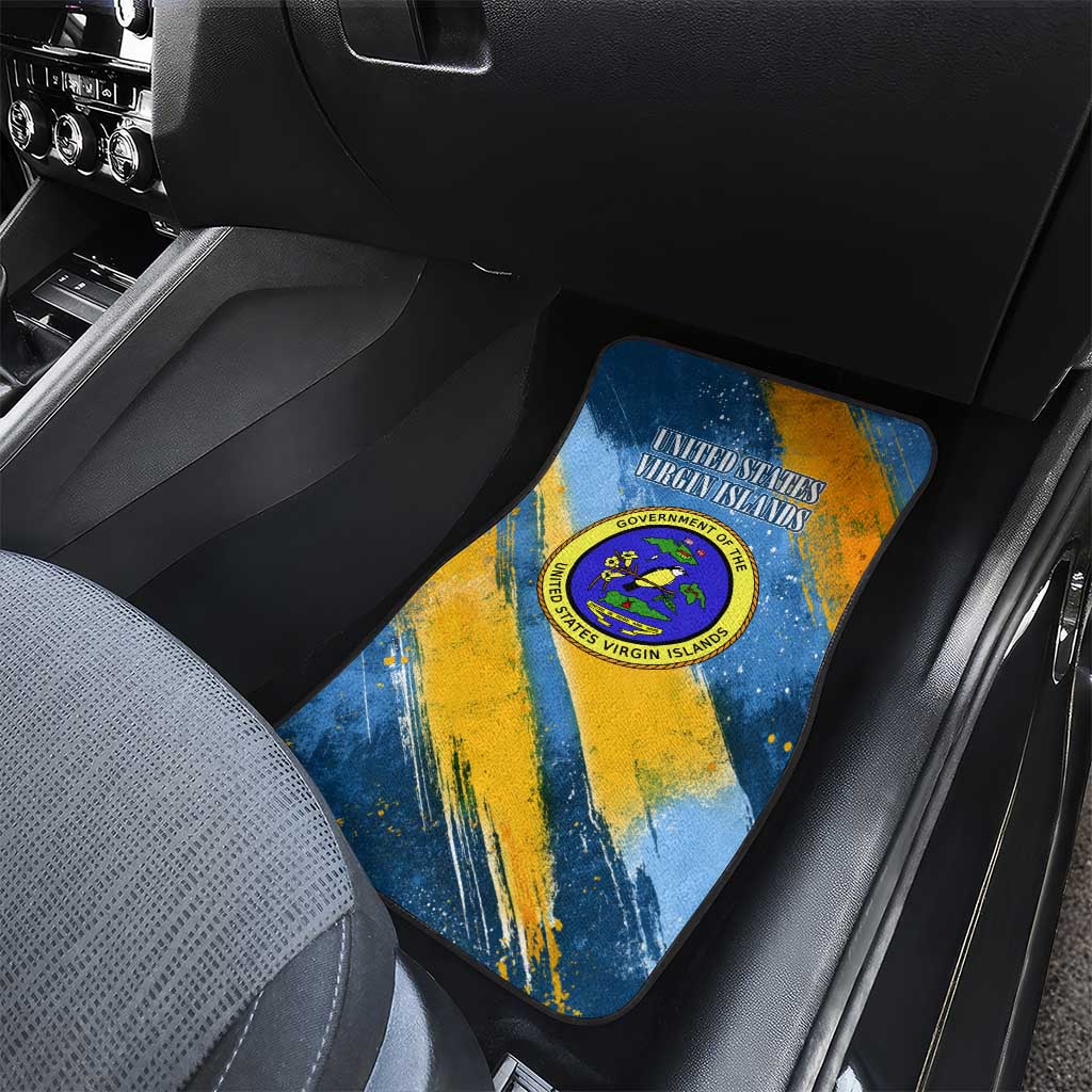 United States Virgin Islands Car Mats with Blue Yellow Eagle Design and Government Seal - Wonder Print Shop