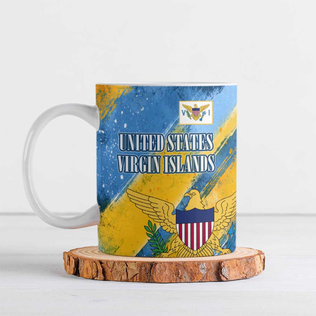United States Virgin Islands Ceramic Mug with Blue Yellow Eagle Design and Government Seal - Wonder Print Shop