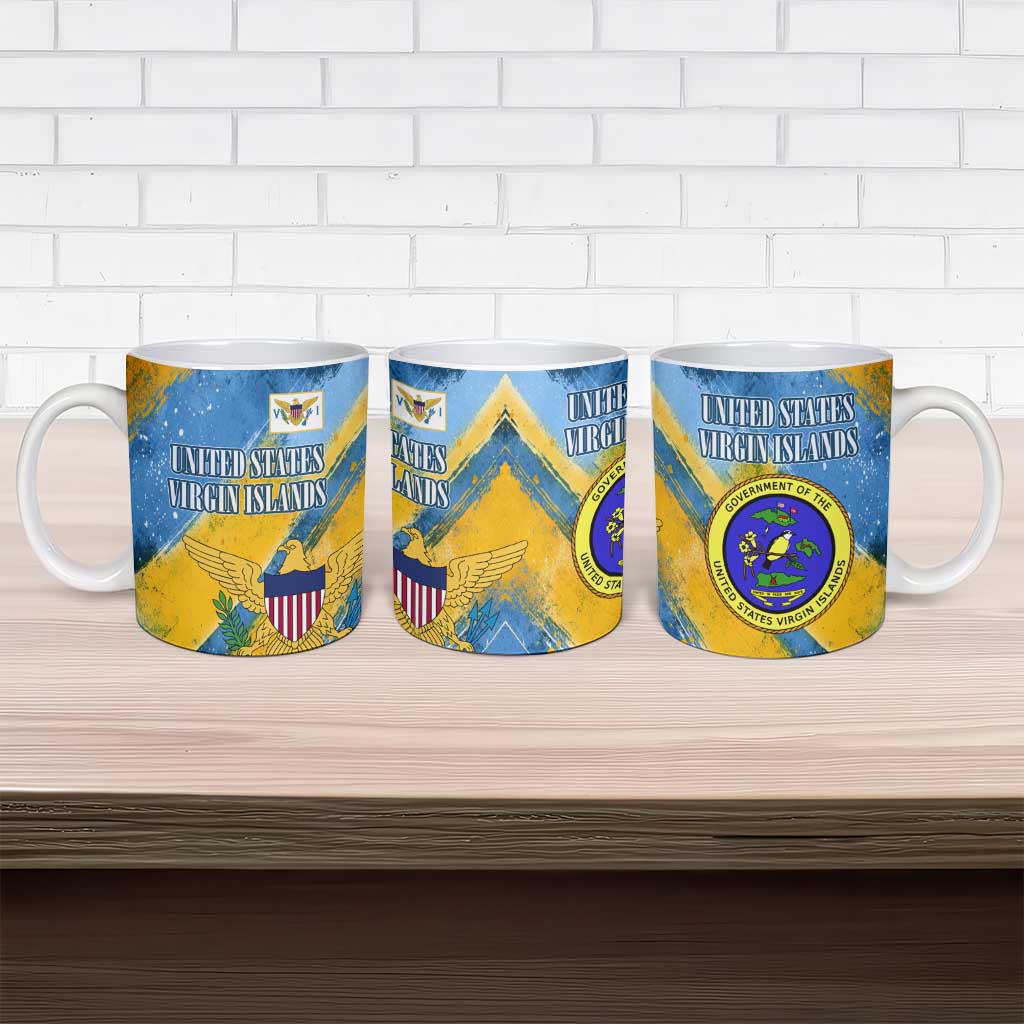 United States Virgin Islands Ceramic Mug with Blue Yellow Eagle Design and Government Seal - Wonder Print Shop