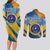 United States Virgin Islands Couples Matching Long Sleeve Bodycon Dress and Long Sleeve Button Shirt with Blue Yellow Eagle Design and Government Seal - Wonder Print Shop