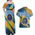 United States Virgin Islands Couples Matching Off Shoulder Maxi Dress and Hawaiian Shirt with Blue Yellow Eagle Design and Government Seal - Wonder Print Shop