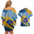 United States Virgin Islands Couples Matching Off Shoulder Short Dress and Hawaiian Shirt with Blue Yellow Eagle Design and Government Seal - Wonder Print Shop