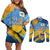 United States Virgin Islands Couples Matching Off Shoulder Short Dress and Long Sleeve Button Shirt with Blue Yellow Eagle Design and Government Seal - Wonder Print Shop