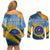 United States Virgin Islands Couples Matching Off Shoulder Short Dress and Long Sleeve Button Shirt with Blue Yellow Eagle Design and Government Seal - Wonder Print Shop