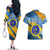 United States Virgin Islands Couples Matching Off The Shoulder Long Sleeve Dress and Hawaiian Shirt with Blue Yellow Eagle Design and Government Seal - Wonder Print Shop