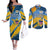 United States Virgin Islands Couples Matching Off The Shoulder Long Sleeve Dress and Long Sleeve Button Shirt with Blue Yellow Eagle Design and Government Seal - Wonder Print Shop