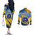 United States Virgin Islands Couples Matching Off The Shoulder Long Sleeve Dress and Long Sleeve Button Shirt with Blue Yellow Eagle Design and Government Seal - Wonder Print Shop