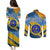 United States Virgin Islands Couples Matching Puletasi and Long Sleeve Button Shirt with Blue Yellow Eagle Design and Government Seal - Wonder Print Shop