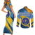 United States Virgin Islands Couples Matching Short Sleeve Bodycon Dress and Long Sleeve Button Shirt with Blue Yellow Eagle Design and Government Seal - Wonder Print Shop